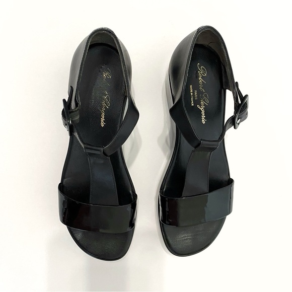 VINTAGE ROBERT CLERGERIE BLACK LEATHER T STRAP PLATFORM SANDALS - Picture 6 of 8